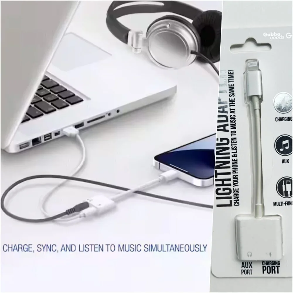 GabbaGoods 2-in-1 Lightning to Headphone Audio and Charger Adapter